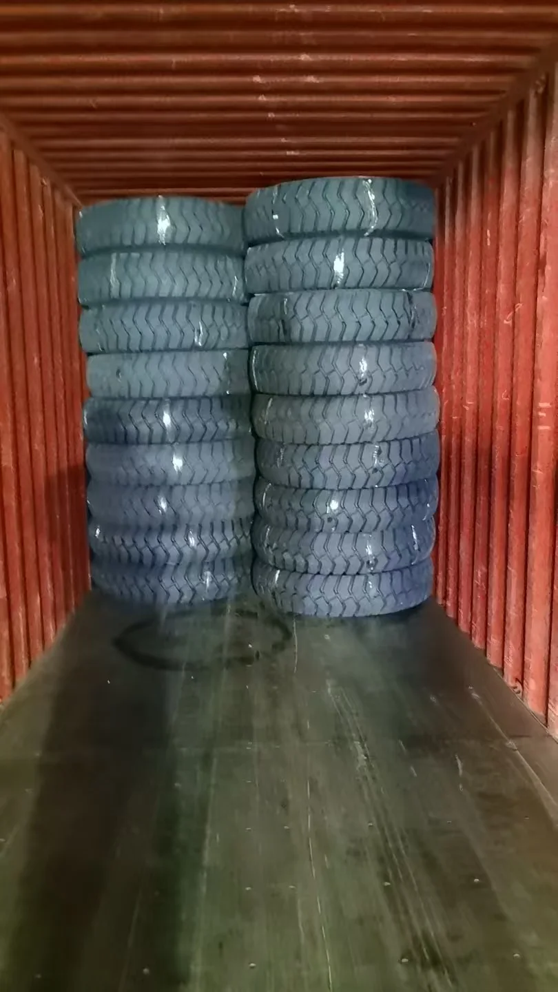 Interior del contenedor con neumáticos